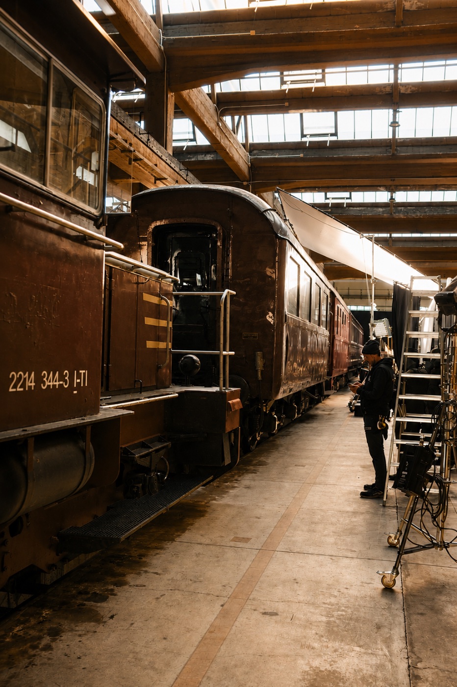 The vintage train on the soundstage
