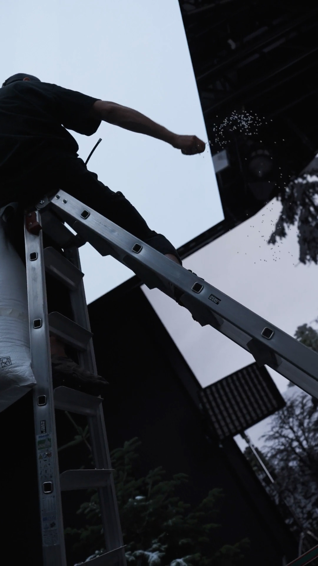 Snow effect from the top of the ladder